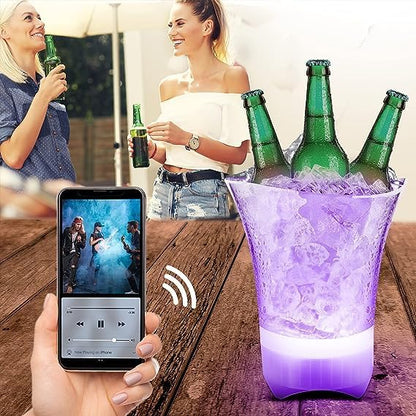 Cubo de Hielo Plegable Portátil con Altavoz Bluetooth y Luces LED para Fiestas