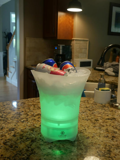 Cubo de Hielo Plegable Portátil con Altavoz Bluetooth y Luces LED para Fiestas